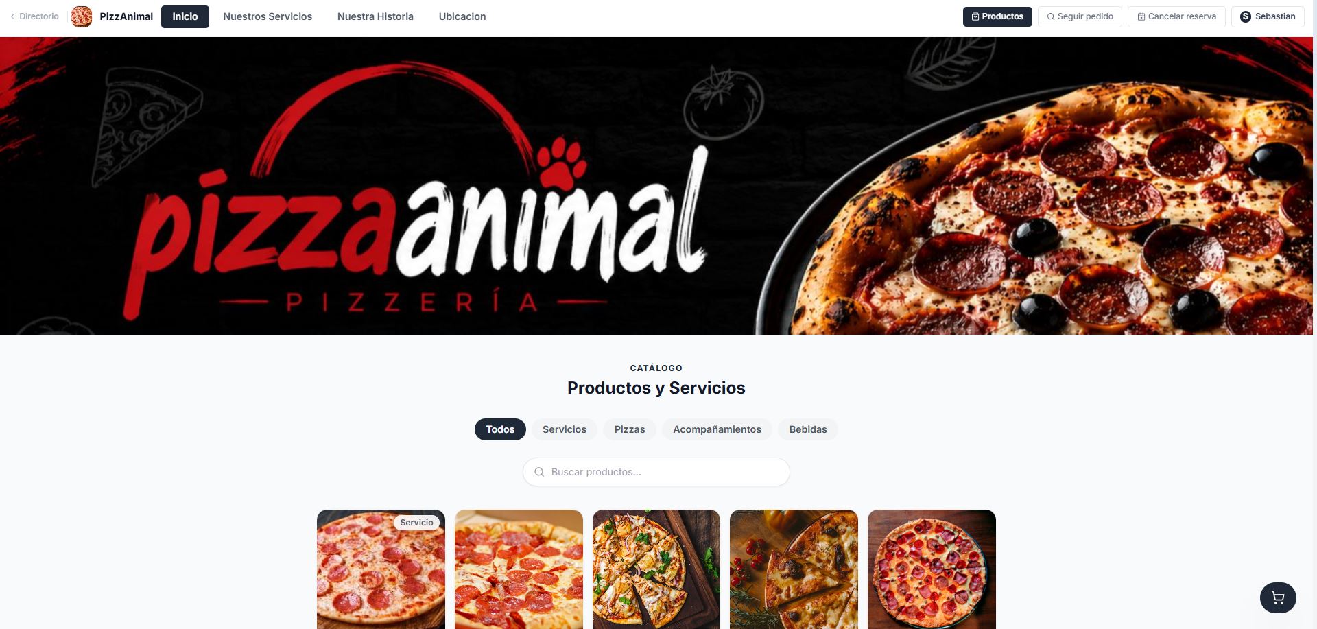 Tienda online pública de PizzAnimal hecha con PymesAppUy